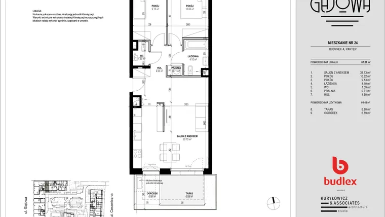 Rzut - Mieszkanie na sprzedaż 3 pokoje o powierzchni 65,13 m² - numer 24 w Gajowa bud. A