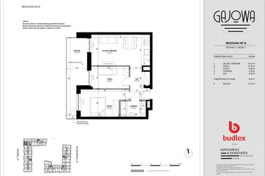 Rzut - Mieszkanie na sprzedaż 3 pokoje o powierzchni 51,6 m² - numer 30 w Gajowa bud. A