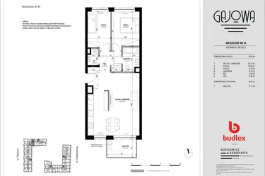 Rzut - Mieszkanie na sprzedaż 3 pokoje o powierzchni 65,5 m² - numer 40 w Gajowa bud. A
