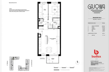Rzut - Mieszkanie na sprzedaż 3 pokoje o powierzchni 65,5 m² - numer 48 w Gajowa bud. A
