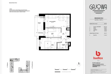 Rzut - Mieszkanie na sprzedaż 3 pokoje o powierzchni 52 m² - numer 54 w Gajowa bud. A