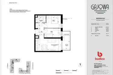 Rzut - Mieszkanie na sprzedaż 3 pokoje o powierzchni 50,29 m² - numer 57 w Gajowa bud. A