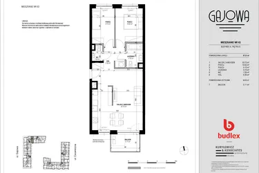 Rzut - Mieszkanie na sprzedaż 3 pokoje o powierzchni 65,5 m² - numer 63 w Gajowa bud. A