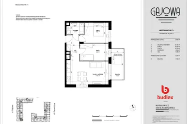 Rzut - Mieszkanie na sprzedaż 3 pokoje o powierzchni 53,29 m² - numer 71 w Gajowa bud. A