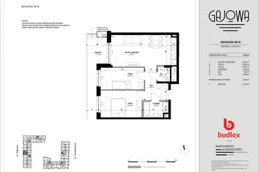 Rzut - Mieszkanie na sprzedaż 3 pokoje o powierzchni 59,37 m² - numer 94 w Gajowa bud. A