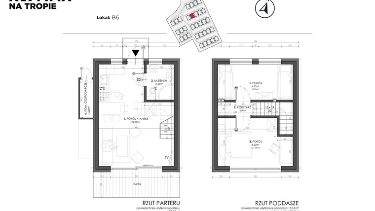 Rzut - Dom na sprzedaż 3 pokoje o powierzchni 49,8 m² - numer B6 w Sea House Wicie