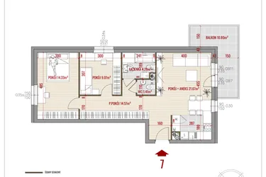 Rzut - Mieszkanie na sprzedaż 3 pokoje o powierzchni 65,31 m² - numer 7 w Zalesie