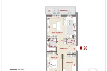 Rzut - Mieszkanie na sprzedaż 3 pokoje o powierzchni 63,85 m² - numer 20 w Zalesie