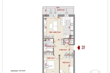 Rzut - Mieszkanie na sprzedaż 3 pokoje o powierzchni 64,18 m² - numer 37 w Zalesie