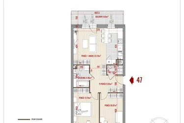 Rzut - Mieszkanie na sprzedaż 3 pokoje o powierzchni 64,18 m² - numer 47 w Zalesie