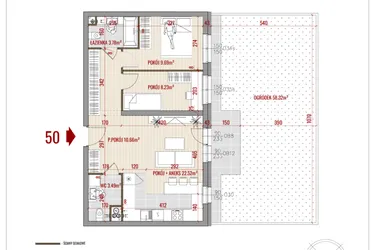 Rzut - Mieszkanie na sprzedaż 3 pokoje o powierzchni 58,37 m² - numer 50 w Zalesie