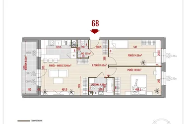 Rzut - Mieszkanie na sprzedaż 3 pokoje o powierzchni 68,9 m² - numer 68 w Zalesie