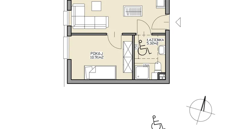 Rzut - Mieszkanie na sprzedaż 2 pokoje o powierzchni 42,43 m² - numer 1 w Apartamenty Zdrój