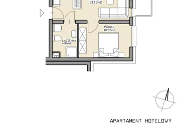 Rzut - Mieszkanie na sprzedaż 2 pokoje o powierzchni 36,59 m² - numer 5 w Apartamenty Zdrój