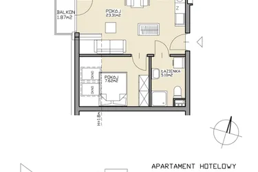 Rzut - Mieszkanie na sprzedaż 2 pokoje o powierzchni 36,03 m² - numer 8 w Apartamenty Zdrój