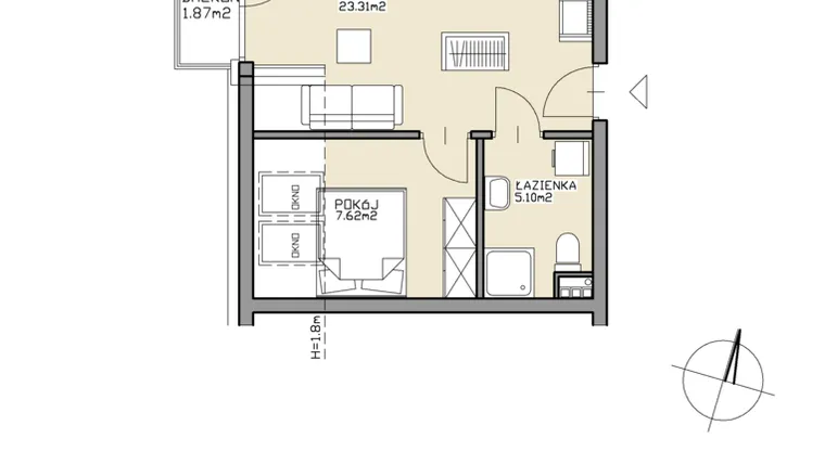 Rzut - Mieszkanie na sprzedaż 2 pokoje o powierzchni 36,03 m² - numer 8 w Apartamenty Zdrój