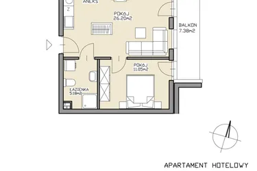 Rzut - Mieszkanie na sprzedaż 2 pokoje o powierzchni 42,43 m² - numer 7 w Apartamenty Zdrój