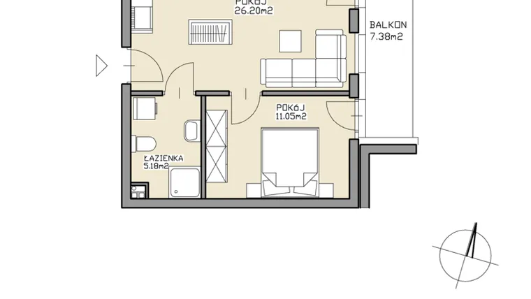 Rzut - Mieszkanie na sprzedaż 2 pokoje o powierzchni 42,43 m² - numer 7 w Apartamenty Zdrój
