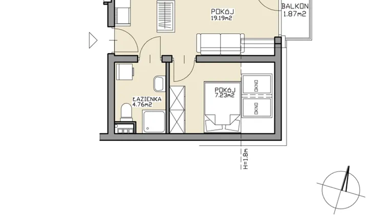 Rzut - Mieszkanie na sprzedaż 2 pokoje o powierzchni 31,18 m² - numer 12 w Apartamenty Zdrój