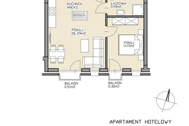 Rzut - Mieszkanie na sprzedaż 2 pokoje o powierzchni 42,63 m² - numer 19 w Apartamenty Zdrój