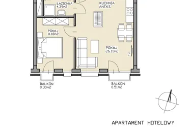 Rzut - Mieszkanie na sprzedaż 2 pokoje o powierzchni 41,68 m² - numer 18 w Apartamenty Zdrój