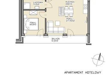 Rzut - Mieszkanie na sprzedaż 2 pokoje o powierzchni 41,23 m² - numer 20 w Apartamenty Zdrój