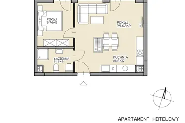 Rzut - Mieszkanie na sprzedaż 2 pokoje o powierzchni 44,53 m² - numer 21 w Apartamenty Zdrój