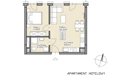 Rzut - Mieszkanie na sprzedaż 2 pokoje o powierzchni 41,94 m² - numer 23 w Apartamenty Zdrój