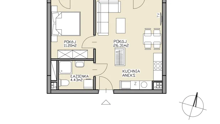 Rzut - Mieszkanie na sprzedaż 2 pokoje o powierzchni 41,94 m² - numer 23 w Apartamenty Zdrój
