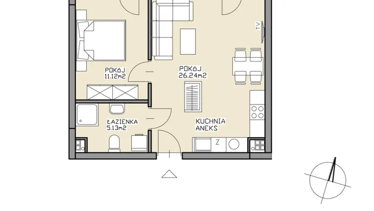 Rzut - Mieszkanie na sprzedaż 2 pokoje o powierzchni 42,49 m² - numer 24 w Apartamenty Zdrój