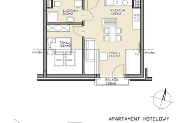 Rzut - Mieszkanie na sprzedaż 2 pokoje o powierzchni 32,27 m² - numer 26 w Apartamenty Zdrój