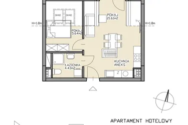Rzut - Mieszkanie na sprzedaż 2 pokoje o powierzchni 31,68 m² - numer 30 w Apartamenty Zdrój