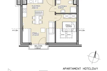 Rzut - Mieszkanie na sprzedaż 2 pokoje o powierzchni 32,27 m² - numer 28 w Apartamenty Zdrój