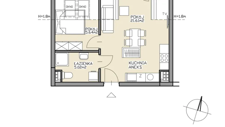 Rzut - Mieszkanie na sprzedaż 2 pokoje o powierzchni 32,27 m² - numer 31 w Apartamenty Zdrój