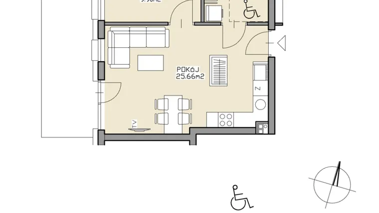 Rzut - Mieszkanie na sprzedaż 2 pokoje o powierzchni 41,98 m² - numer 32 w Apartamenty Zdrój