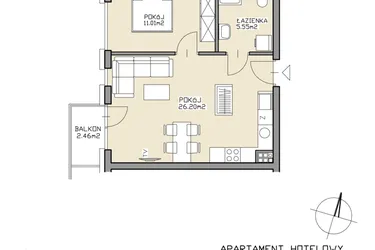 Rzut - Mieszkanie na sprzedaż 2 pokoje o powierzchni 42,76 m² - numer 36 w Apartamenty Zdrój