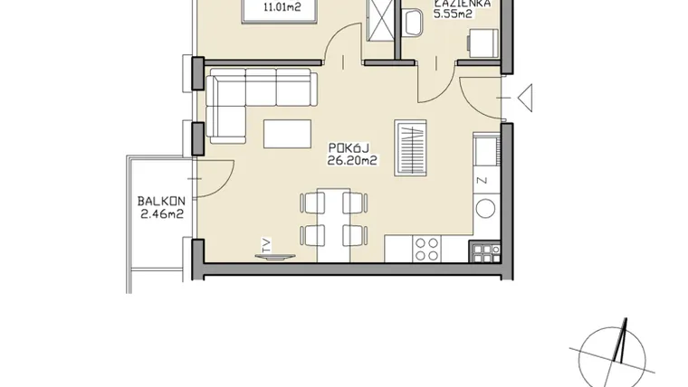 Rzut - Mieszkanie na sprzedaż 2 pokoje o powierzchni 42,76 m² - numer 36 w Apartamenty Zdrój