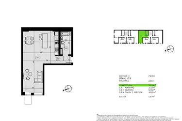 Rzut - Mieszkanie na sprzedaż 1 pokój o powierzchni 55,55 m² - numer C.9 w Pawia od Nowa
