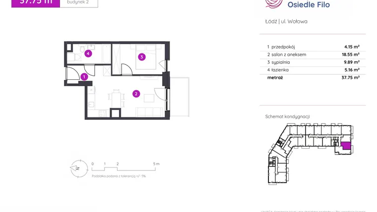 Rzut - Mieszkanie na sprzedaż 2 pokoje o powierzchni 37,75 m² - numer 2.C.1.10 w Murapol Osiedle Filo etap II