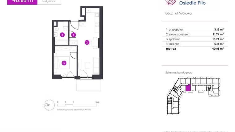 Rzut - Mieszkanie na sprzedaż 2 pokoje o powierzchni 40,83 m² - numer 2.B.2.04 w Murapol Osiedle Filo etap II
