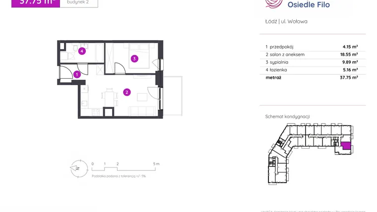 Rzut - Mieszkanie na sprzedaż 2 pokoje o powierzchni 37,75 m² - numer 2.C.3.10 w Murapol Osiedle Filo etap II