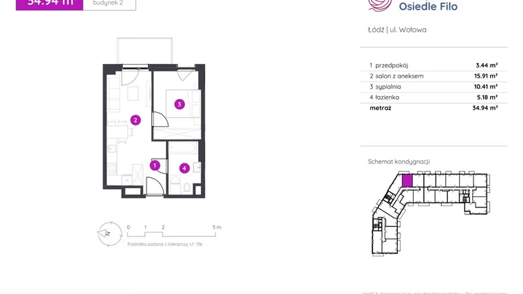 Rzut - Mieszkanie na sprzedaż 2 pokoje o powierzchni 34,94 m² - numer 2.B.4.02 w Murapol Osiedle Filo etap II
