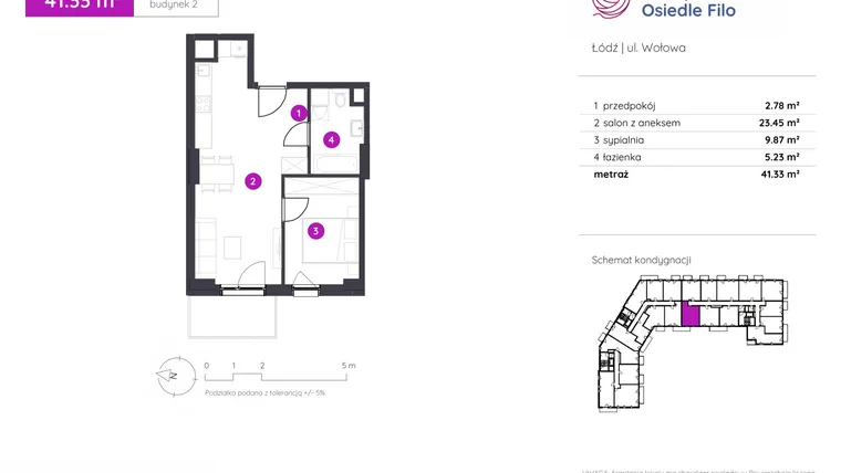Rzut - Mieszkanie na sprzedaż 2 pokoje o powierzchni 41,33 m² - numer 2.C.4.03 w Murapol Osiedle Filo etap II