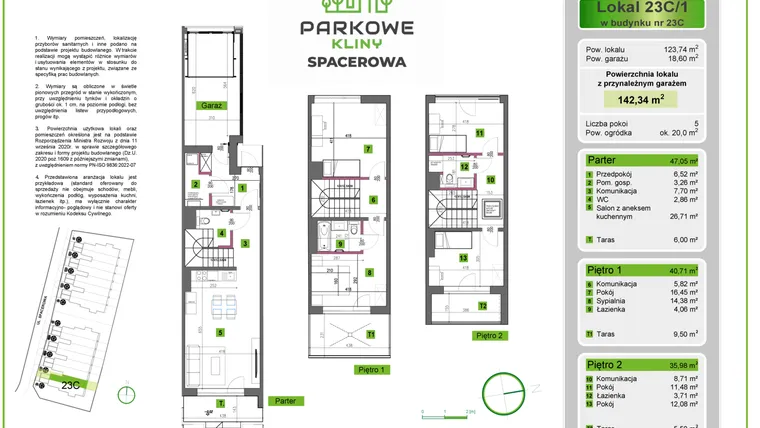 Rzut - Dom na sprzedaż 5 pokoi o powierzchni 142,81 m² - numer 23C/1 w Parkowe Kliny