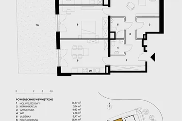 Rzut - Mieszkanie na sprzedaż 4 pokoje o powierzchni 110,73 m² - numer M1 w Skałka Residence