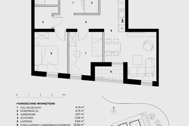 Rzut - Mieszkanie na sprzedaż 3 pokoje o powierzchni 63,79 m² - numer M8 w Skałka Residence