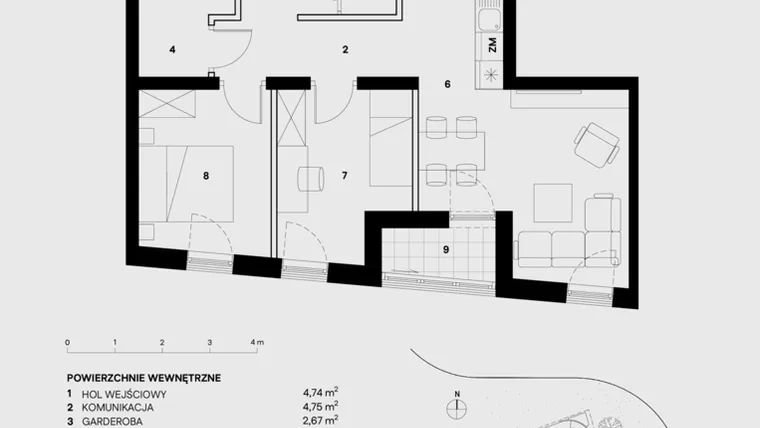 Rzut - Mieszkanie na sprzedaż 3 pokoje o powierzchni 63,79 m² - numer M8 w Skałka Residence