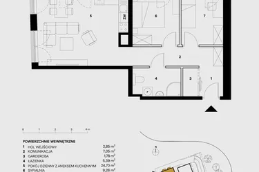 Rzut - Mieszkanie na sprzedaż 3 pokoje o powierzchni 59,2 m² - numer M11 w Skałka Residence