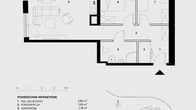 Rzut - Mieszkanie na sprzedaż 3 pokoje o powierzchni 59,2 m² - numer M11 w Skałka Residence
