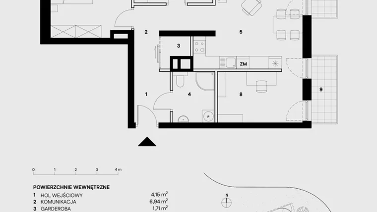 Rzut - Mieszkanie na sprzedaż 4 pokoje o powierzchni 80,34 m² - numer M16 w Skałka Residence